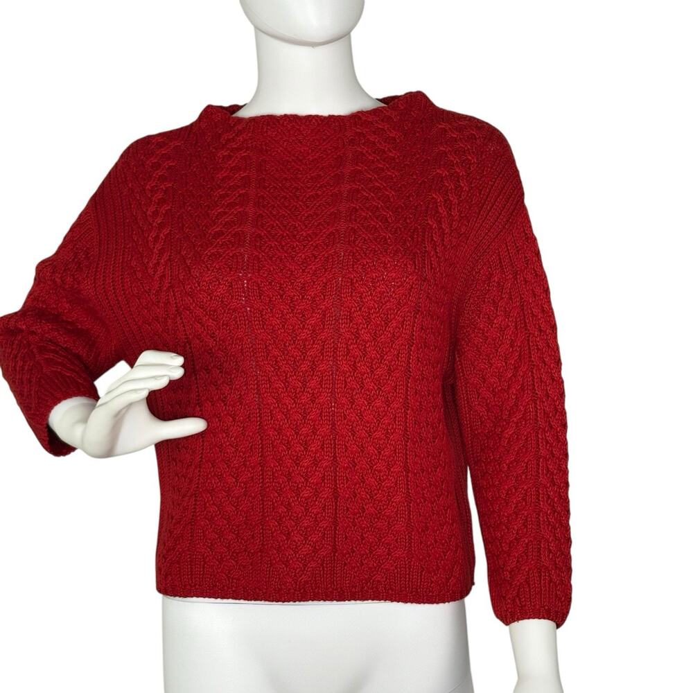Zara Women's Sweater Cable Knit Cropped Mockneck 3/4 Sleeve Red Size S